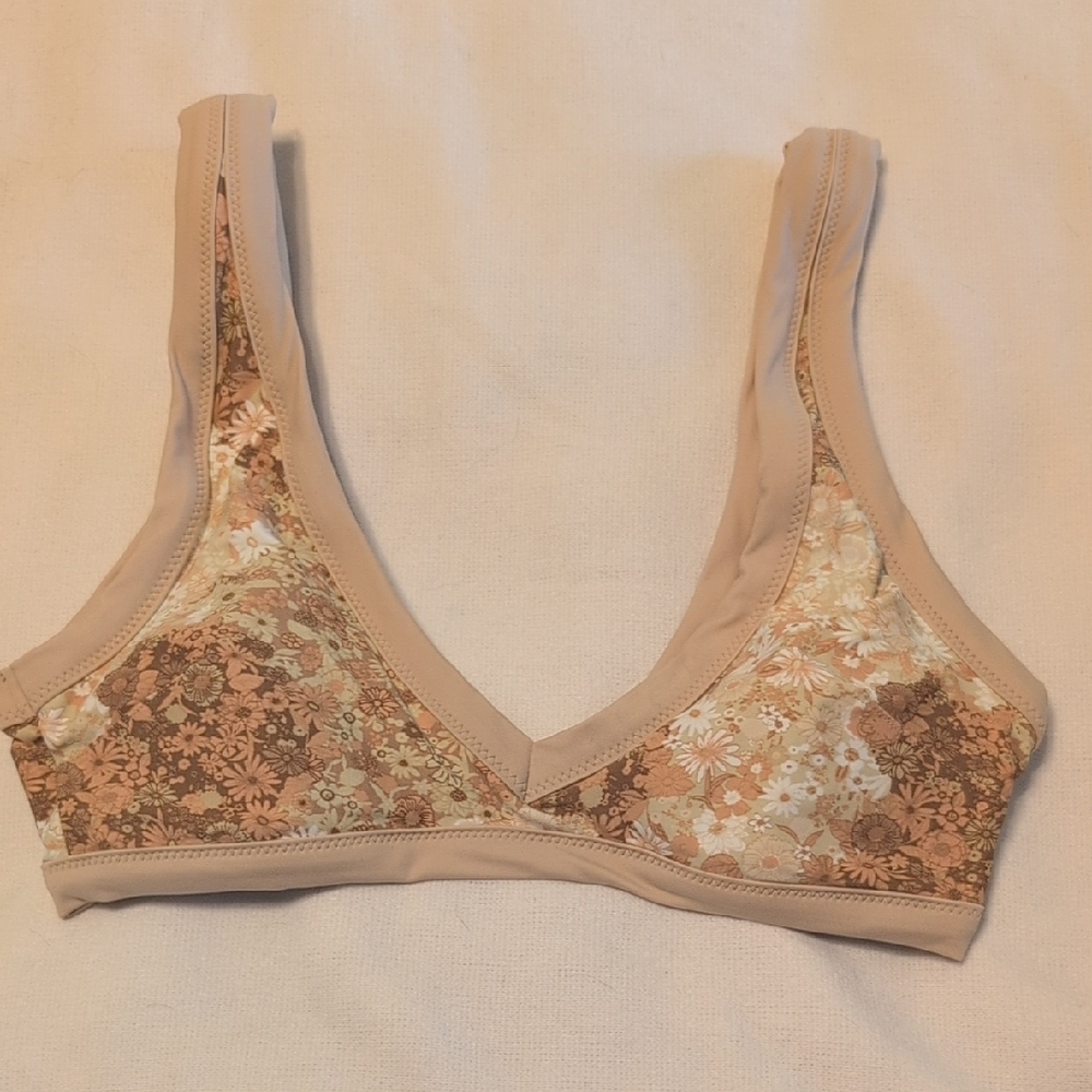 Aerie Scoop Bikini Top Cream and Brown Floral NWOT - Picture 2 of 7